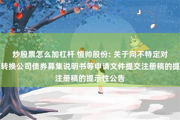 炒股票怎么加杠杆 恒帅股份: 关于向不特定对象发行可转换公司债券募集说明书等申请文件提交注册稿的提示性公告